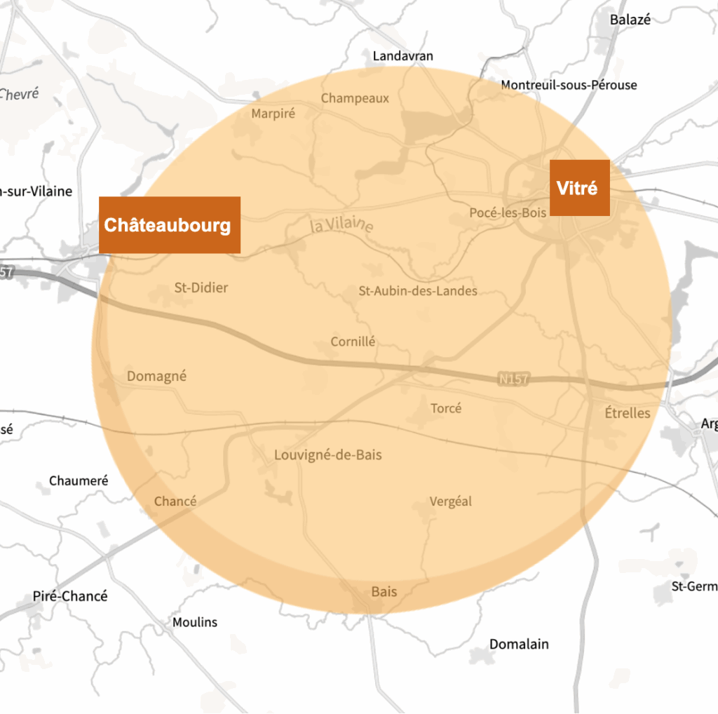 Image représentant les communes situées entre Châteaubourg et Vitré en Ille et Vilaine