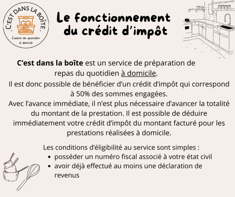 Fonctionnement du crédit d'impot sur la prestation de cuisine à domicile